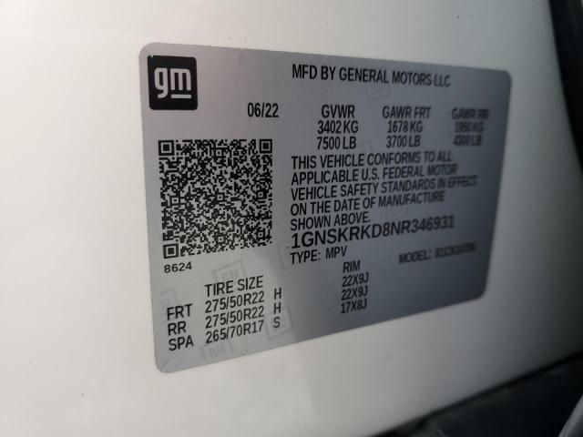 2022 CHEVROLET TAHOE K1500 RST 1GNSKRKD8NR346931
