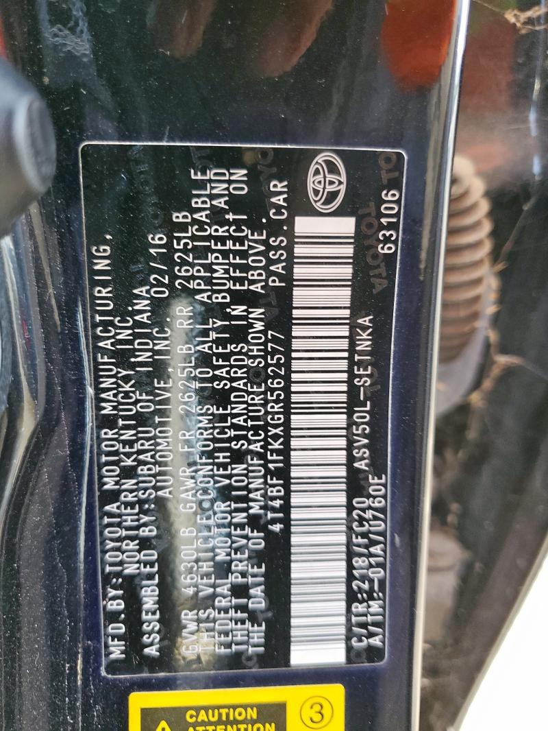 2016 TOYOTA CAMRY LE 4T4BF1FKXGR562577