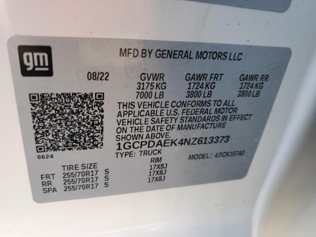 2022 CHEVROLET SILVERADO K1500 1GCPDAEK4NZ613373