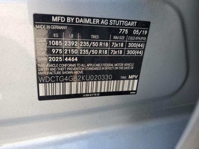 2019 MERCEDES-BENZ GLA 250 4M WDCTG4GB2KU020330