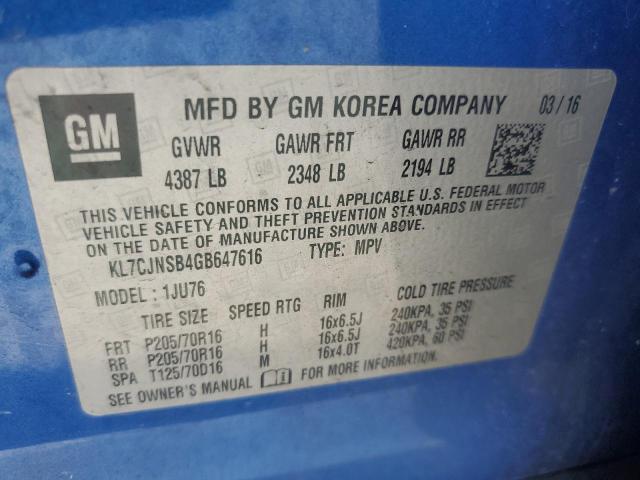 2016 CHEVROLET TRAX LS KL7CJNSB4GB647616