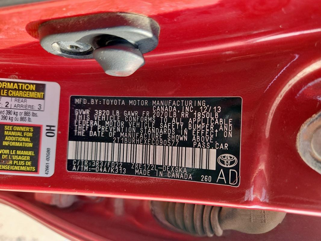 2014 TOYOTA COROLLA L - 2T1BURHEXEC090577