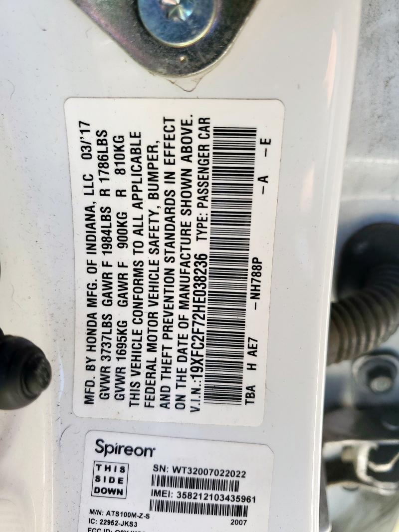 2017 HONDA CIVIC EX 19XFC2F72HE038236