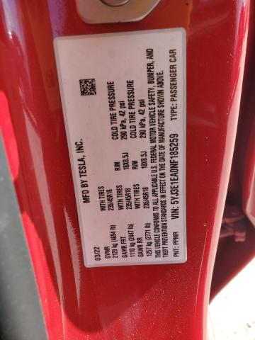 2022 TESLA MODEL 3 5YJ3E1EA0NF185259