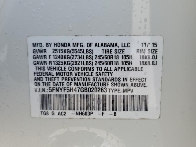 2016 HONDA PILOT EX 5FNYF5H47GB020263