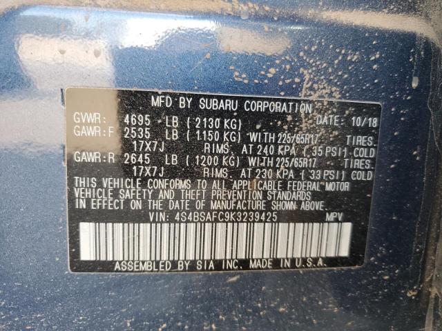 2019 SUBARU OUTBACK 2. 4S4BSAFC9K3239425