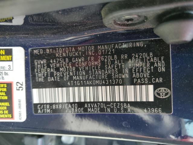 2021 TOYOTA CAMRY SE - 4T1G11AK0MU431370