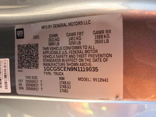 2022 CHEVROLET COLORADO LT 1GCGSCEN9N1119035