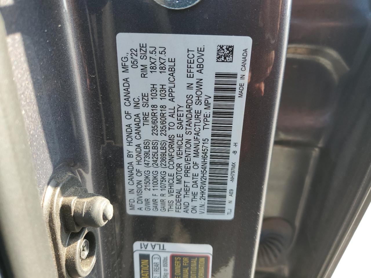 Lot #3255569045 2022 HONDA CR-V EX