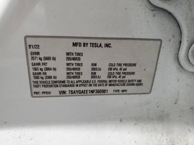 2022 TESLA MODEL Y 7SAYGAEE1NF360981