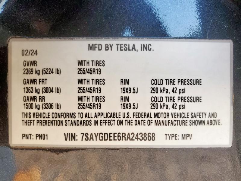 2024 TESLA MODEL Y 7SAYGDEE6RA243868