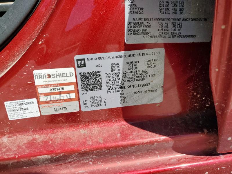 2022 CHEVROLET SILVERADO - 3GCPWBEK6NG138907