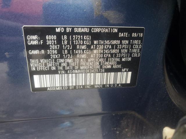 2019 SUBARU ASCENT TOURING 4S4WMARD3K3425736