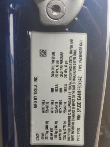 2021 TESLA MODEL 3 - 5YJ3E1EA4MF907542