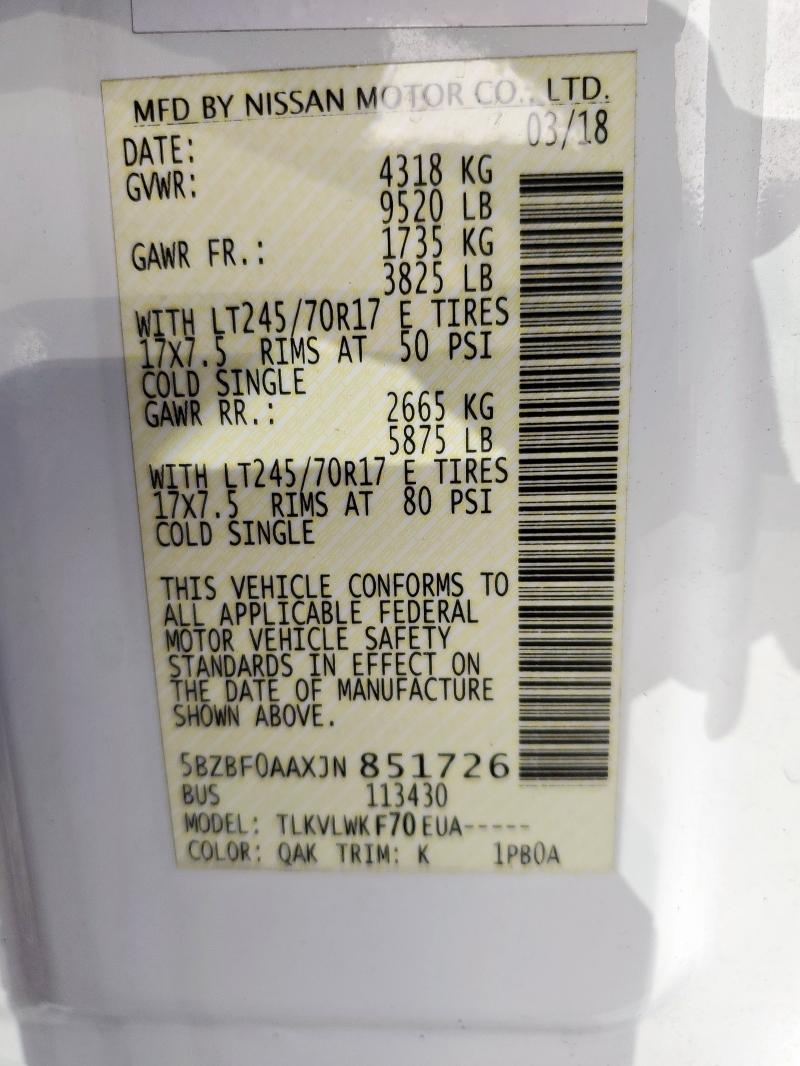 2018 NISSAN NV 3500 S 5BZBF0AAXJN851726