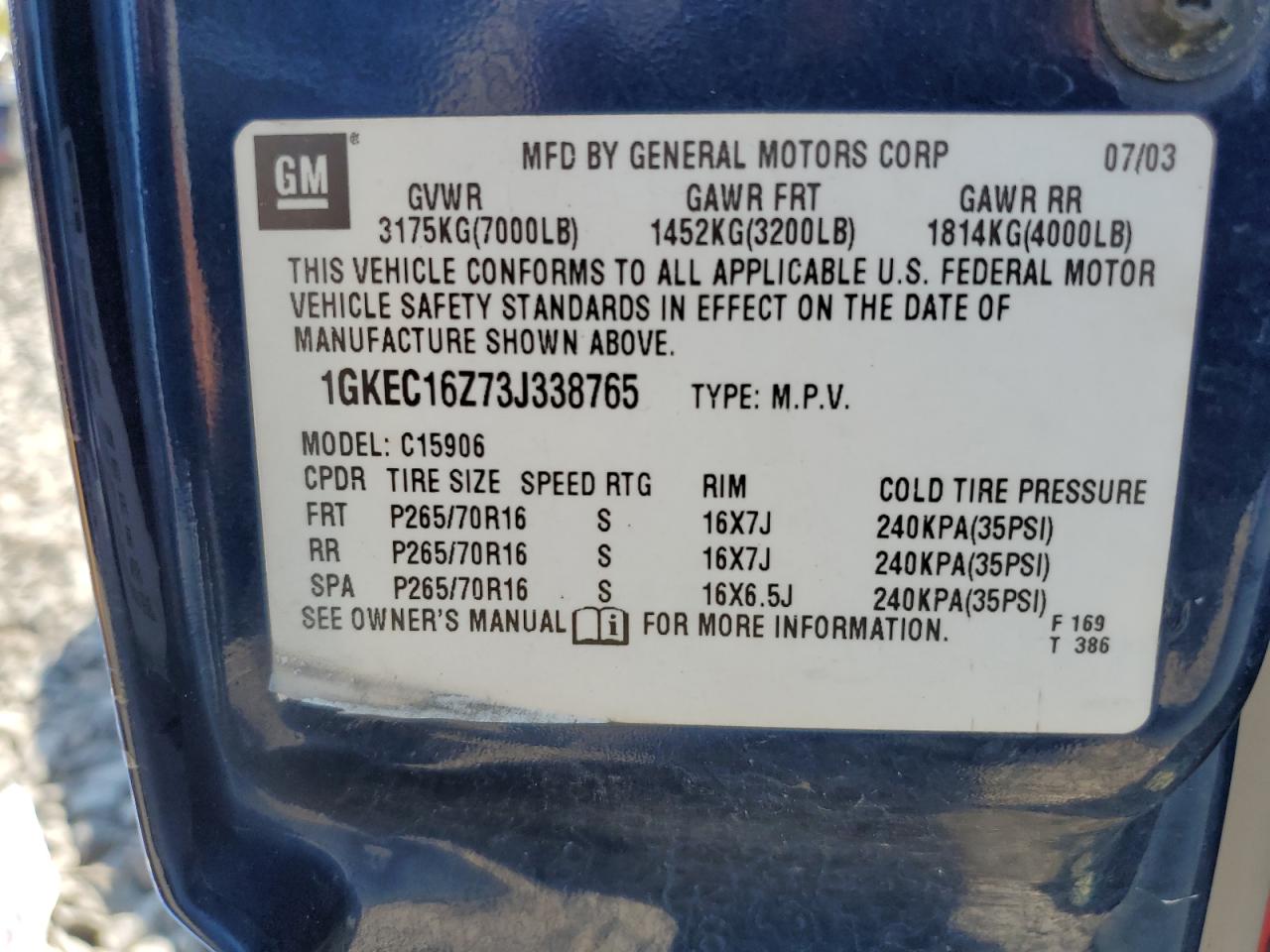 Lot #3237144980 2003 GMC YUKON XL C