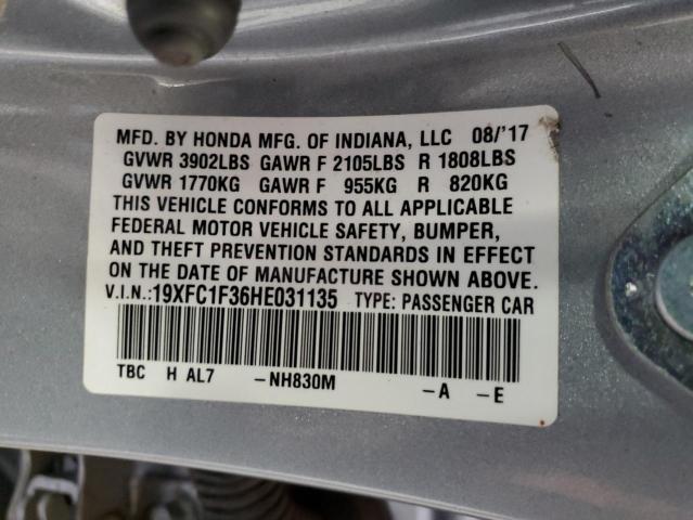 2017 HONDA CIVIC EX 19XFC1F36HE031135