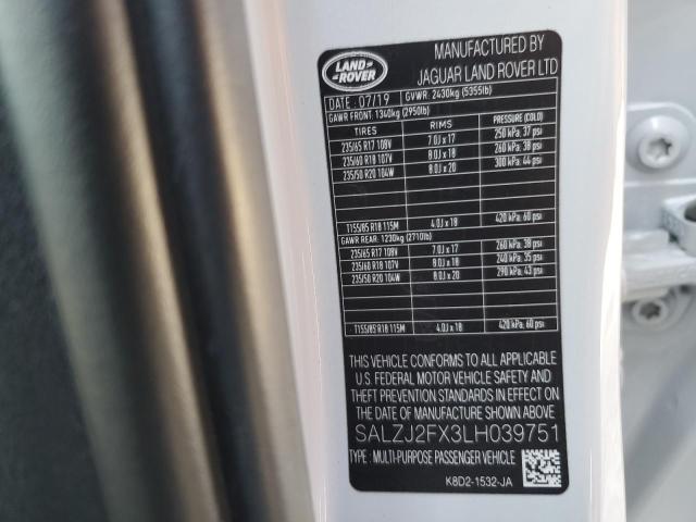2020 LAND ROVER RANGE ROVE SALZJ2FX3LH039751