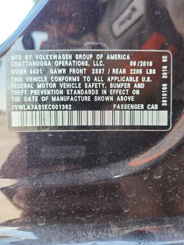 2019 VOLKSWAGEN PASSAT WOL 1VWLA7A31KC001362