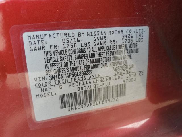 2016 NISSAN VERSA S 3N1CN7AP5GL899232