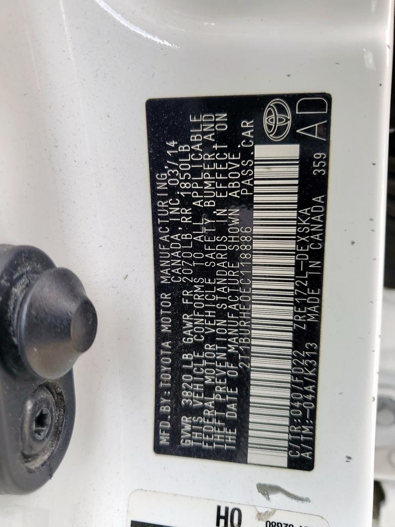 2014 TOYOTA COROLLA L - 2T1BURHE0EC118886