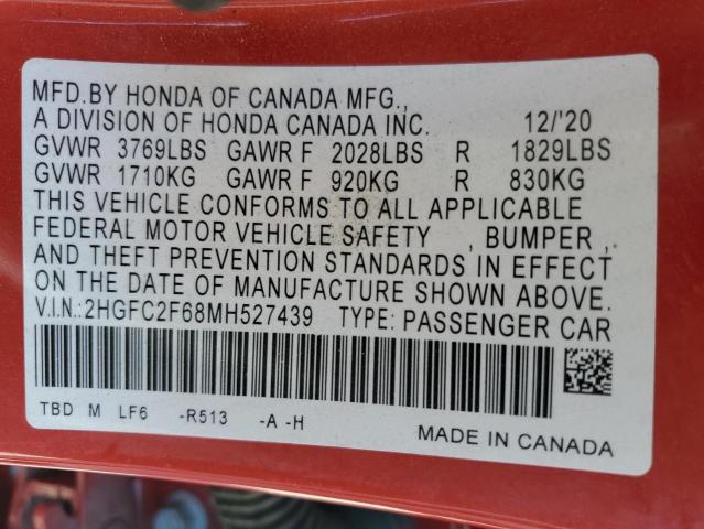 2021 HONDA CIVIC LX 2HGFC2F68MH527439