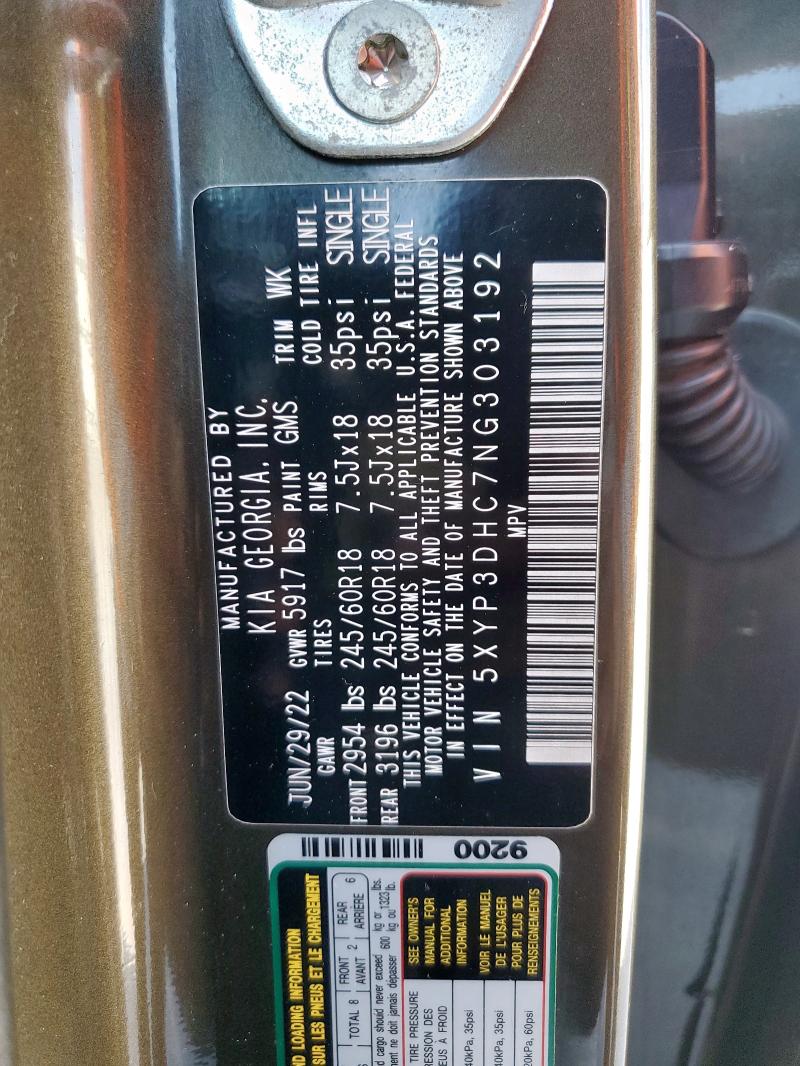 2022 KIA TELLURIDE 5XYP3DHC7NG303192