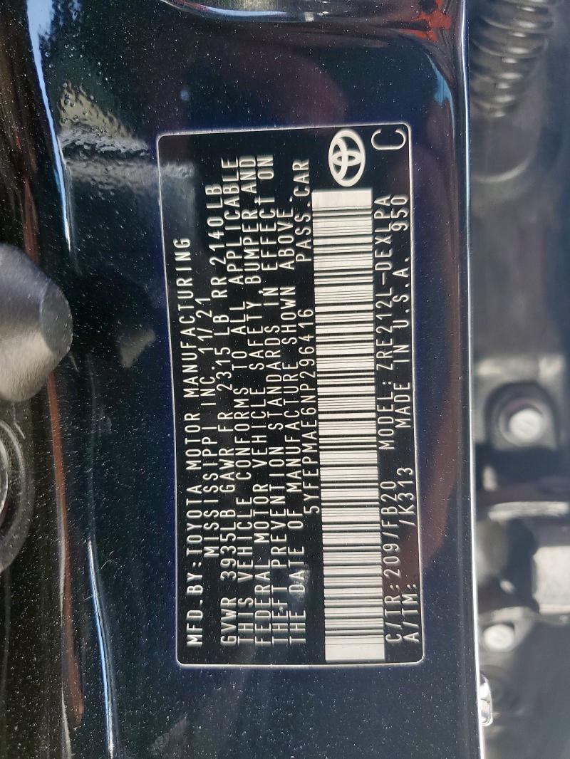 2022 TOYOTA COROLLA LE - 5YFEPMAE6NP296416