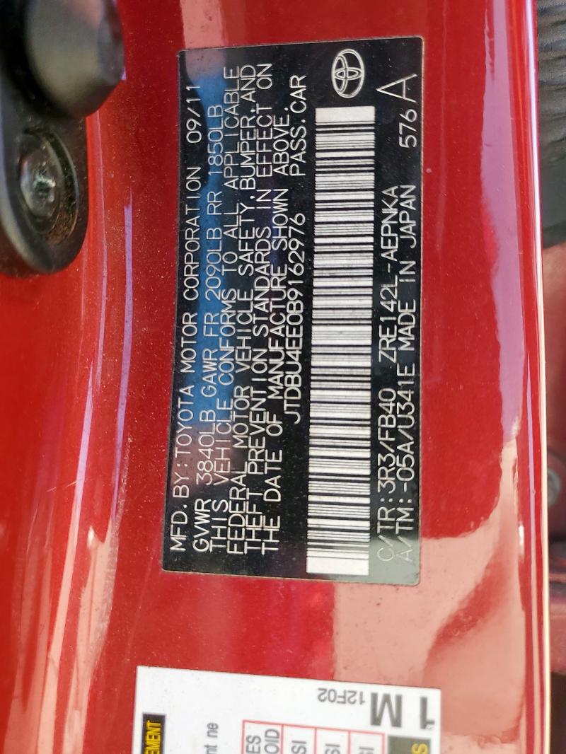 2011 TOYOTA COROLLA BA - JTDBU4EE0B9162976