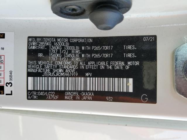 2021 TOYOTA 4RUNNER SR JTERU5JR2M5961919