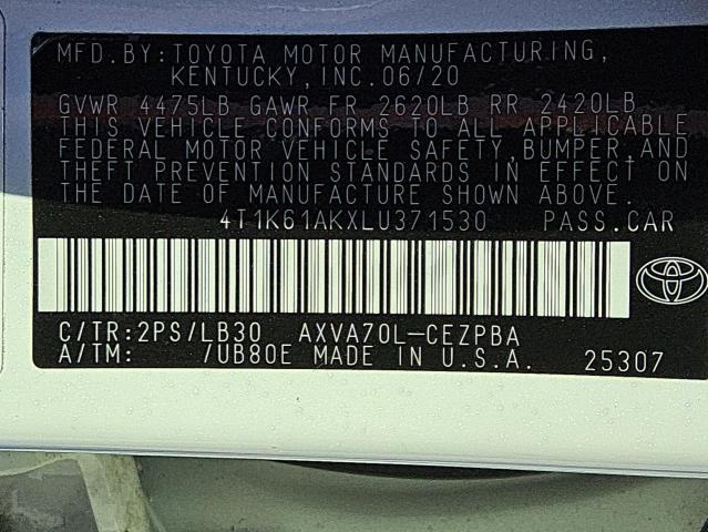 2020 TOYOTA CAMRY XSE 4T1K61AKXLU371530