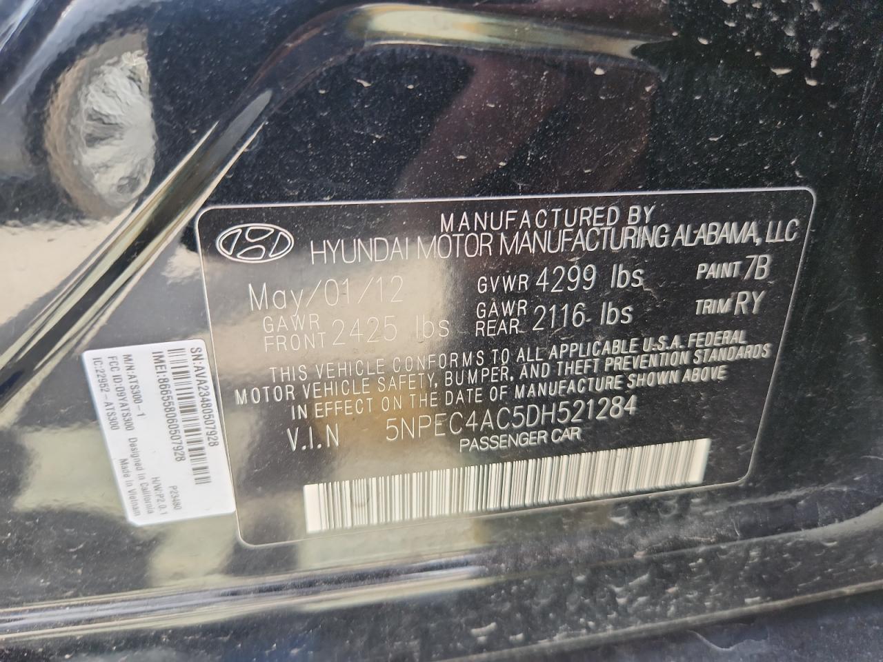 Lot #3318096402 2013 HYUNDAI SONATA SE