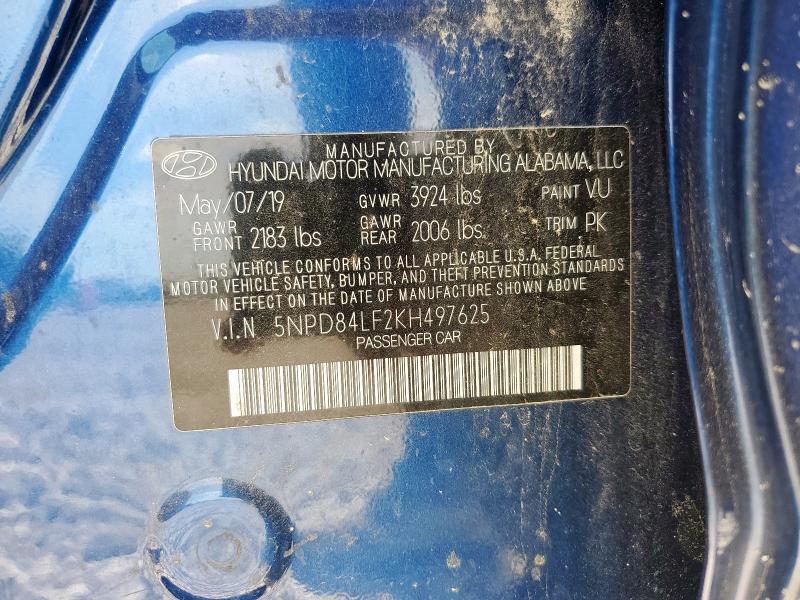 2019 HYUNDAI ELANTRA SEL 5NPD84LF2KH497625