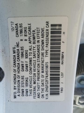 2018 HONDA CIVIC EX 2HGFC2F74JH519875