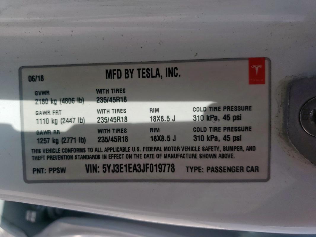 2018 TESLA MODEL 3 #3259489151