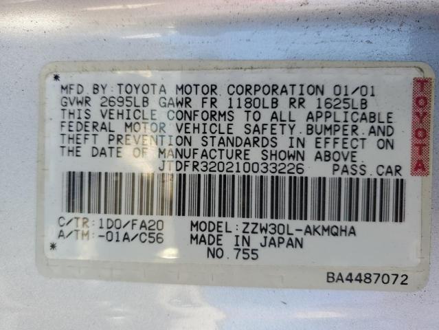 2001 TOYOTA MR2 SPYDER #3304170442