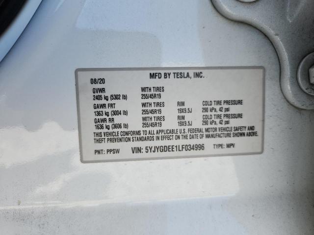 2020 TESLA MODEL Y 5YJYGDEE1LF034996