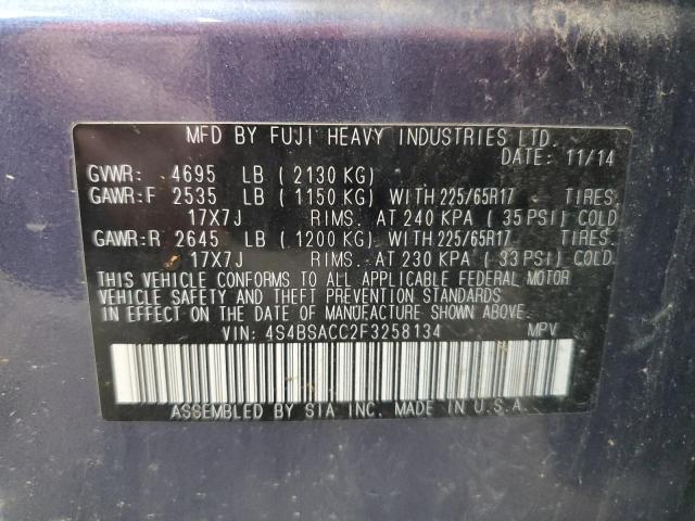 2015 SUBARU OUTBACK 2. 4S4BSACC2F3258134