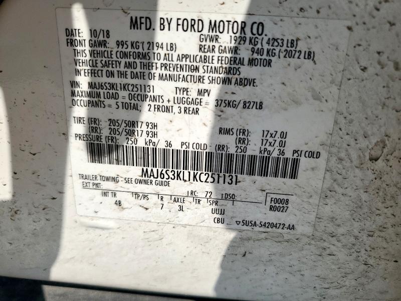 2019 FORD ECOSPORT TITANIUM MAJ6S3KL1KC251131