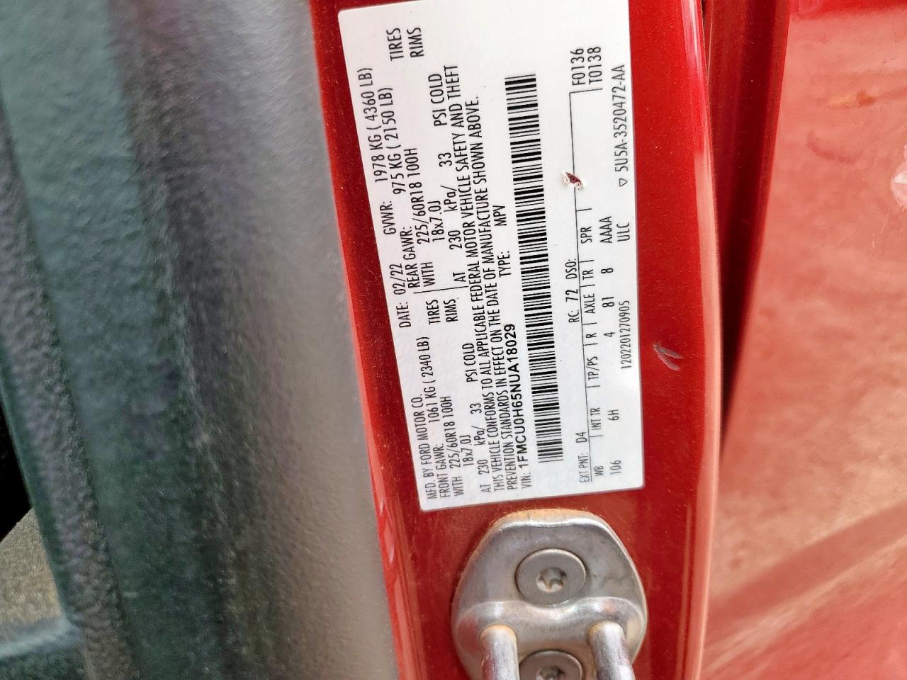 Lot #3279707914 2022 FORD ESCAPE SEL