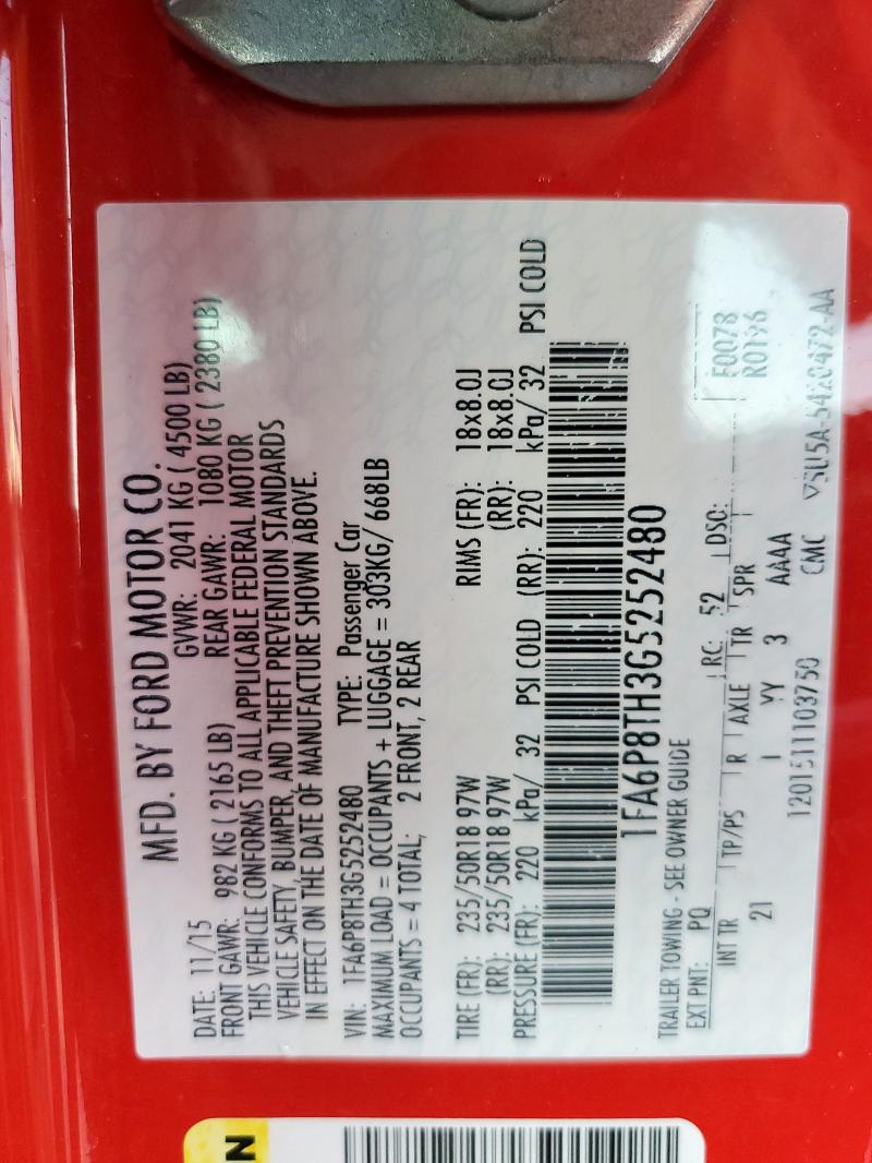 2016 FORD MUSTANG 1FA6P8TH3G5252480