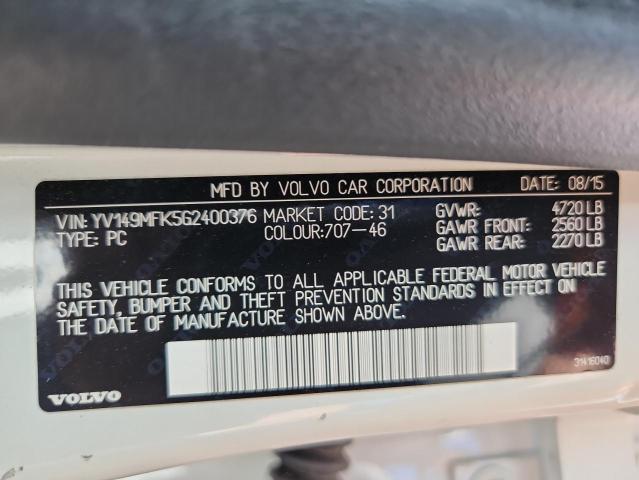 2016 VOLVO S60 PREMIE YV149MFK5G2400376