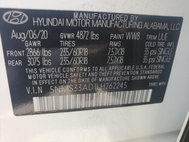 2020 HYUNDAI SANTA FE SEL 5NMS33AD1LH262245