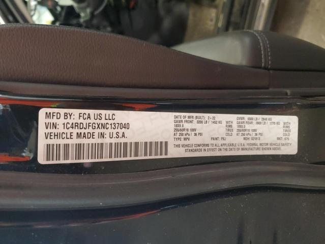 2022 DODGE DURANGO PU 1C4RDJFGXNC137040
