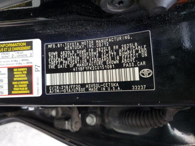 2012 TOYOTA CAMRY BASE #3236740389
