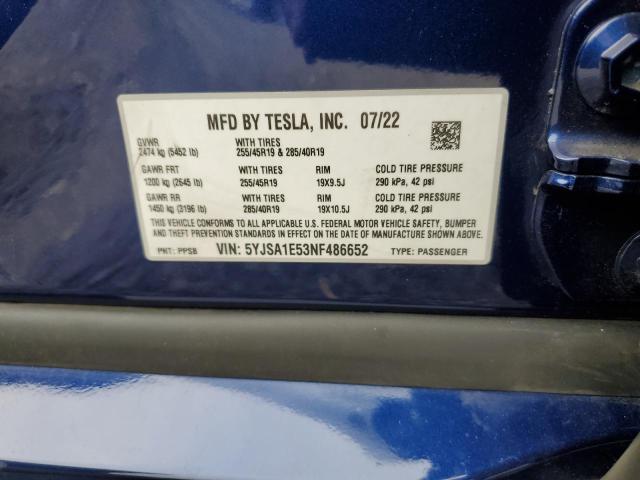 2022 TESLA MODEL S 5YJSA1E53NF486652
