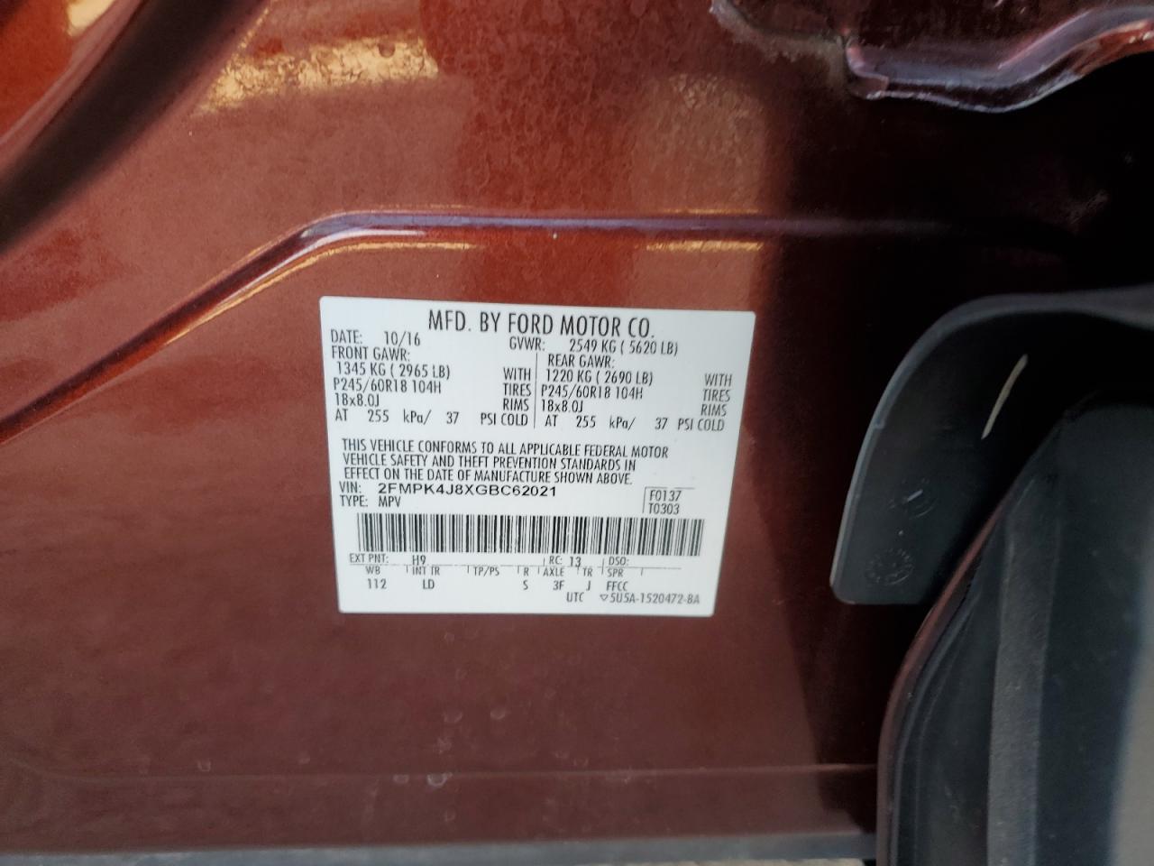 Lot #3308215220 2016 FORD EDGE SEL