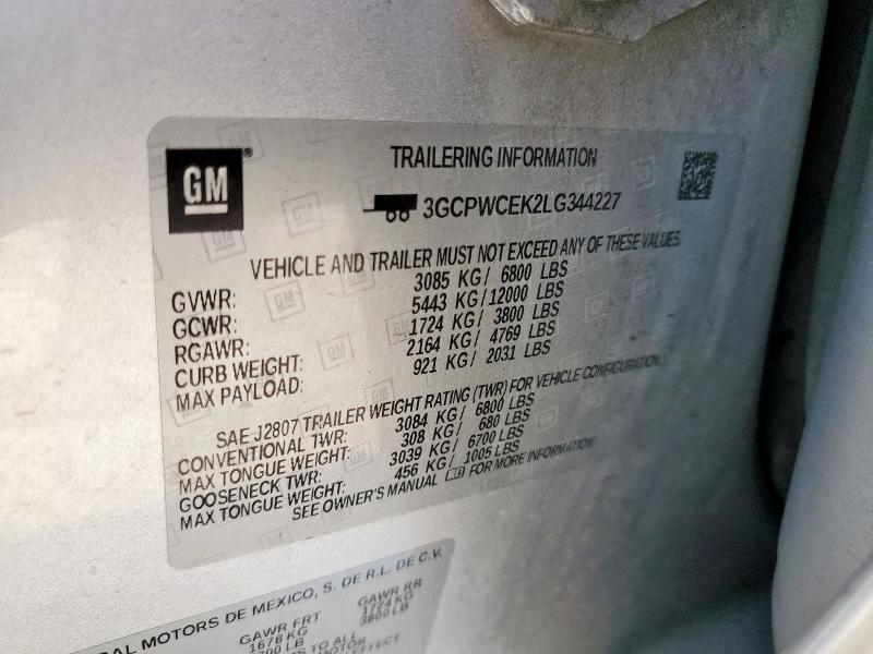 2020 CHEVROLET SILVERADO 3GCPWCEK2LG344227