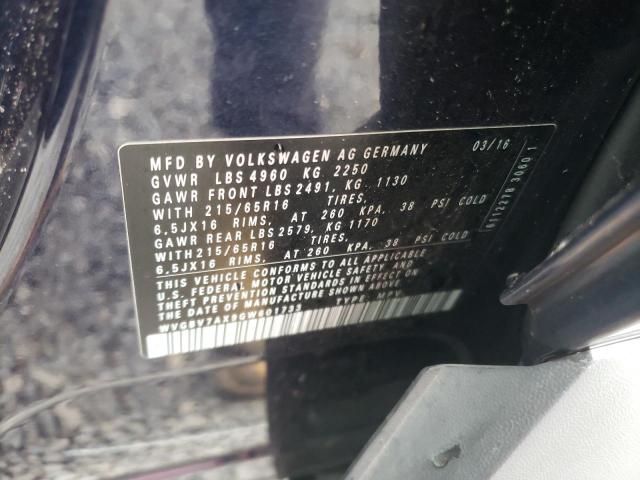 2016 VOLKSWAGEN TIGUAN S WVGBV7AX9GW601733