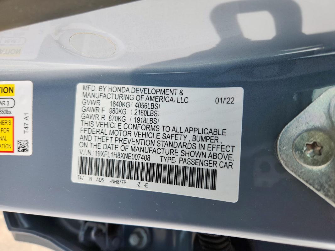 2022 HONDA CIVIC SPOR - 19XFL1H8XNE007408